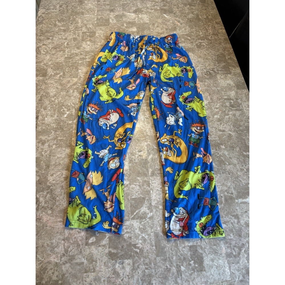Nickelodeon Mens Medium M Fleece Pajama Pants Drawstring Arnold Rocko Stimpy